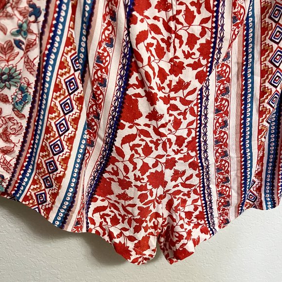 Angie | Floral Boho Tube Top Strapless Mini Romper in Red / Multicolor - Picture 6 of 7